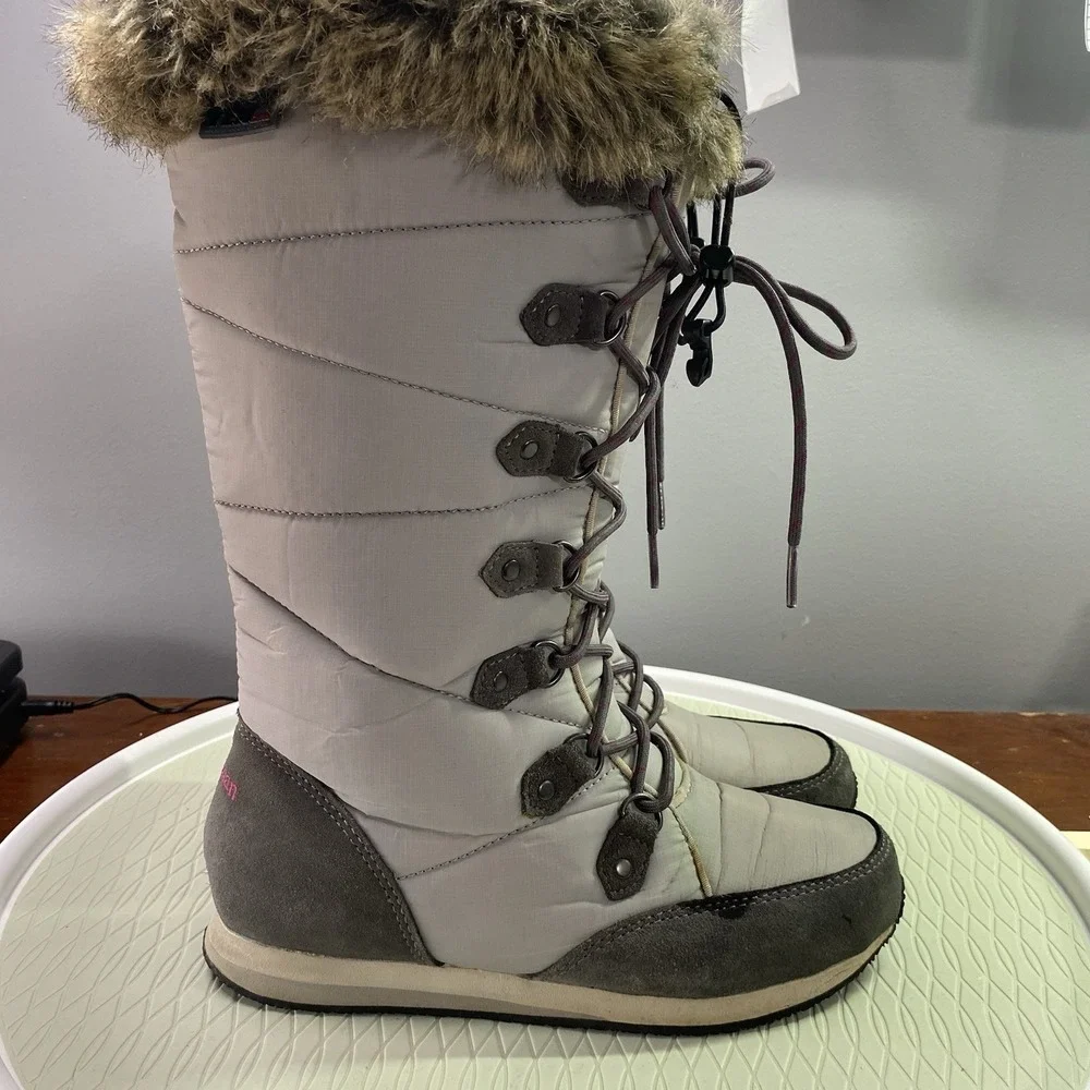 L L Bean Carrabassett Snow Boots Tall Women Sz‎ 6M Gray Fur Top